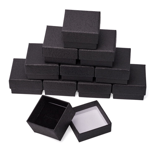 Cardboard Gift Boxes with Black Sponge inside Square Black 5x5x3.3cm