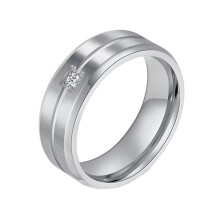 Men's Women's Stainless Steel 8MM Minimalist Matte Finished Cubic Zirconia Inlay Wedding Band Ring Silver Size 6