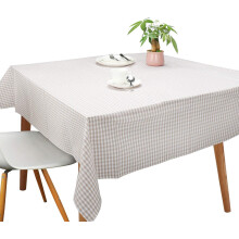 Vintage Cotton Gingham Tablecloth, 60x120 inch, Light Brown – Oversized Rectangle Checkered Plaid for Holiday & Everyday Use