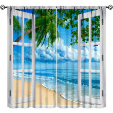 Beach Palm Tree Curtains, Tropical Blue Clouds & Ocean Design – 84" W x 84" L, for Kitchen, Bedroom, Living Room
