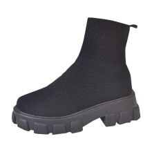 Svarta Damstövlar i nät med sockor Vinter Casual Elastisk Grov Klack Rund Tå För Inomhus Utomhus Dagligt Bruk - Lätt Komfort Passform