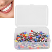 100pcs Flat Tooth Polishing Brushes, Stainless Steel Handle, Colorful Dental Kit