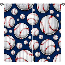 Baseball Curtains, Blue Ball Graphics, Rod Pocket Thermal Drapes (2 Panels, 52"x84"), for Boys' Bedroom & Classroom