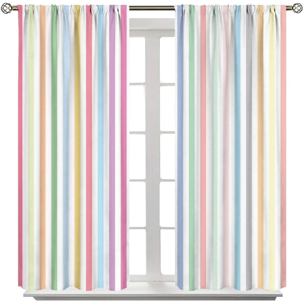 Pastel Rainbow Stripe Thermal Curtains For Kids Room – Rod Pocket, 84"X84", Compatible With Standard Rods Light