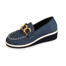 Blue Women'S Round Toe Suede Slip-On Flats With Comfort Low Heel, Casual Loafers For Outdoor And Daily Wear, Versatile Shallow Mouth Shoes