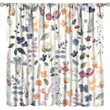 Watercolor Floral Curtains, Vintage Spring Pattern, Noise Reduction, Set of 2 (63x63 Inch)