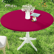 Round Spandex Tablecloth, Elastic Fitted & Waterproof for 45"-52" Tables, Stretch Washable Picnic Cover – Fuchsia