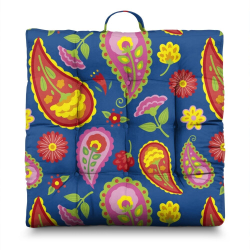 Poduszka podłogowa w stylu boho paisley, kwadratowa, 22x22 cale