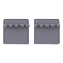 Silicone Spoon Rest Mat Kitchen Utensil Holder Grey 2PCS