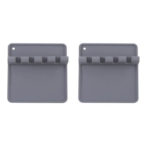 Silicone Spoon Rest Mat Kitchen Utensil Holder Grey 2PCS
