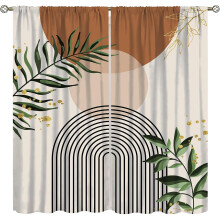 Boho Sun Curtains,Mid Century Abstract Sun Leaves Minimalist Geometric Arch Window Treatment Set for Living Room Decor 84x84in, Brown Green