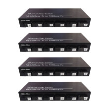 4X 6Port 10/100M Ethernet 6 Fiber Port 25KM 2UTP RJ45 Fiber Optical Transceiver Optical Media Converter US Plug