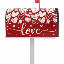 Piros, mágneses Valentin-napi postaláda-borító, 45,5 x 54,3 cm, fehér szív mintával, kültéri kerti dekorációhoz