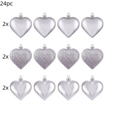 Valentine's Day Decorations Silver Heart Ornaments 24-Pack