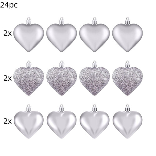 Valentine's Day Decorations Silver Heart Ornaments 24-Pack