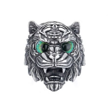 Bague pour homme en acier inoxydable, tête de tigre verte, taille 10