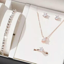 5Pcs Elegant Crystal Delicate Jewelry Sets For Women Necklace Earrings Ring Bracelet-_-A3