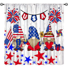 American Flag Curtains with Gnomes Fireworks Blue Red Wood