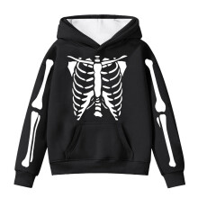 Halloween-hettegensere for barn, gutter og jenter, skjeletttrykk, store hettegensere, ungdomsgensere, casual gensere, topper, 4-14 år (svart, 13-14