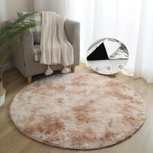 Myke, raggete tepper, runde, 135 x 135 cm, beigebrune, fluffy, sklisikkert teppe til stue/soverom