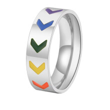 Men's Women's Stainless Steel Classic Arrow Rainbow Wedding Band Gay Lesbian LGBT Pride Ring Silver Size 10