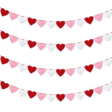 Valentine's Day Party Decor 4-Piece Felt Heart Banner Garland for Wall Door Fireplace Mantel Decoration Festive Bunting Party Supplies