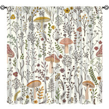 Mushroom Curtains with Wild Plants & Fungus, Rod Pocket Thermal Drapes for Bedroom/Living Room/Kitchen – 63"x63", White Background