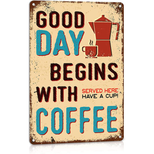 Placa de Café Vintage para Decoração de Parede de Cafeteria em Alumínio 8x12 polegadas