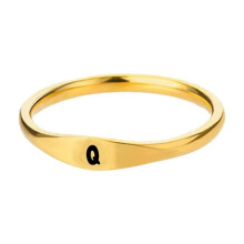 Women's Stainless Steel Simple 3.5mm Gold Alphabet A to Z Initial Rings Wedding Engagement Statement Jewelry Q Size 6