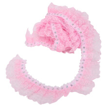 Panglică din dantelă roz, 5 yarzi și 45 mm, cu buline, pliuri și paiete – DIY, aplicație pentru rochii, decorațiuni pentru mireasă și nuntă