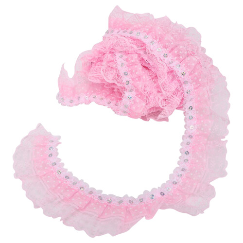 Κορδέλα με ροζ δαντέλα 5Yards45mm με πουά, πτυχώσεις και πούλιες – DIY χειροτεχνία,