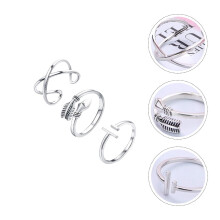 3-Piece Silver Adjustable Open Ring Set for Women, Simple and Elegant Jewelry Design