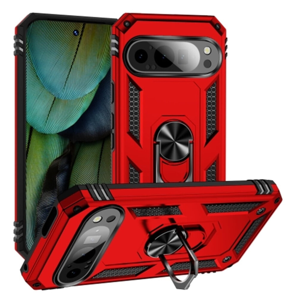 Magnetic Kickstand Case For Google Pixel 9 / 9 Pro 6.3-Inch – Impact Resistant, Metal Ring, Drop Protector, Compatible With Pixel 9 / 9 Pro Red 9489952226446