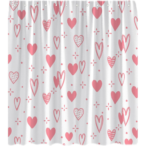 Douchegordijn wit met roze hartjesmotief (1 set)