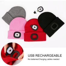 LED beanie hat for kids USB rechargeable red winter knit cap