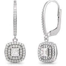 925 Sterling Silver Leverback Earrings | Silver CZ Lever-Back Drop Earring | Lightweight Zirconia Drop Dangle Earring for Women