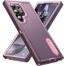 Samsung Galaxy S24Ultra hoesje met ingebouwde standaard, schokbestendige cover van militaire kwaliteit – Nachtpaars/Babyroze (compatibel met