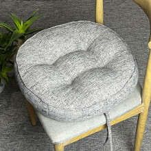 2 Pack Solid Color Premium Thick Round Chair Cushions with Lace-Up Ties, Non-Slip Pads for Dining & Kitchen Seats, 16" Diameter x 4" Thick,Light Grey
