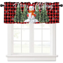 Christmas Valances Curtain – Snowman, Xmas Tree & Snowflake Plaid Print, 54" W x 18" H, 1 Panel, for Living Room, Bedroom, Kitchen, Bathroom
