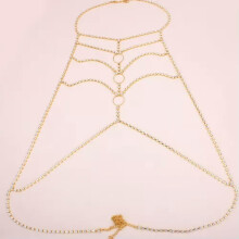 Sutiã Body Sexy com Corrente e Strass para Mulheres - Joia para o Corpo - Dourado