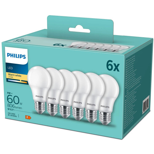 Philips 6-pak LED E27 Normal Frost 60W 806lm