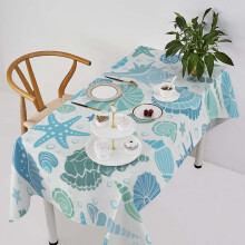 Blue Seashells Table Cloth, Summer Ocean Colorful Seashells Shellfish Bubbles Tablecloth for Dining Room Party Banquet, Rectangle60x102