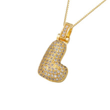 Colar unissex com pingente de letra em aço inoxidável, com balão e zircônia cúbica, ideal para aniversários. Cor: Dourado.