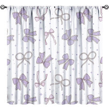 Rideaux pour filles avec nœud violet, motif dessin animé, perles, ruban et étoiles, 72 x 63