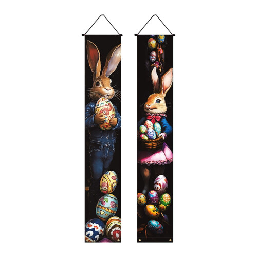 Conjunto de 2 banners de Páscoa com coelhinho da Páscoa para varanda, 70,87 x 11 polegadas.