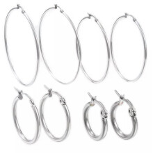 Stainless Steel Hoop Earrings Rose Gold Black Purple Silver 0.6" Up To 2.8" P560-Silver-1.8"