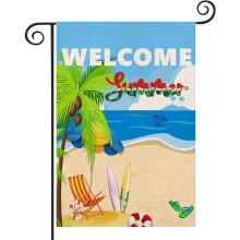 Steag de grădină de plajă de vară 31x45 cm, față-verso, design ocean albastru și cocos, decorațiune pentru curte exterioară