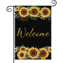 Steag vertical pentru grădină cu flori de soare, 31x45 cm, față-verso, negru și galben, decor rustic – compatibil cu catargele standard