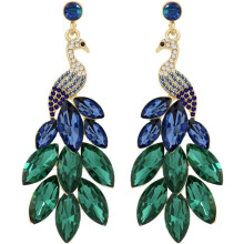 Vintage Peacock Dangle Earrings for Women, 14K Gold Plated, Green Crystal Feather, Boho Statement Drop Earrings – Compatible with Gift Giving