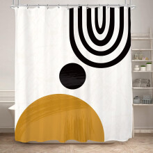 Perdea de duș Mid-Century Modern 72"x72", design Boho Arch Sun Curcubeu, geometric rustic bej/negru, set de decor pentru baie